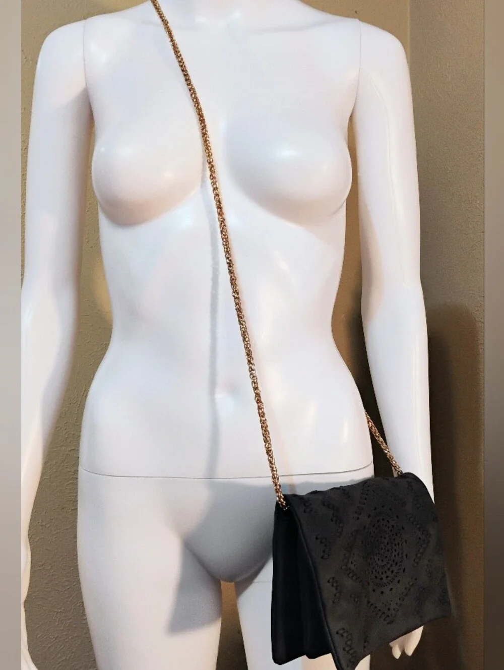 Free People Faux Suede Crossbody with Gold Chain